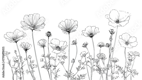Beautiful Garden Flowers Vector Drawing for Professional Graphic Design Projects