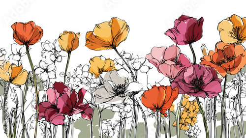 Beautiful Garden Flowers Vector Illustration: Vibrant, Botanical, Spring, Flora