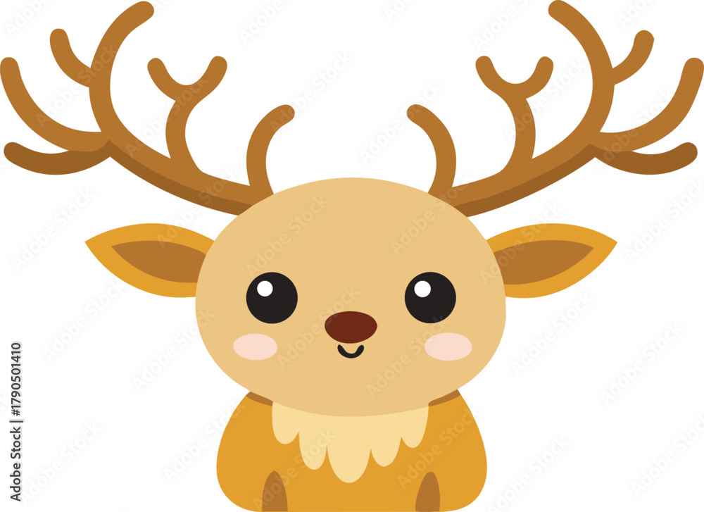 Fototapeta premium Cute cartoon reindeer with large antlers and big eyes