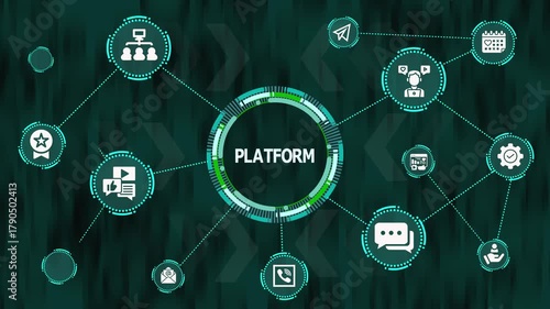 Dynamic digital platform ecosystem diagram with distributed service nodes, unified central hub, and interconnected analytic elements visualizing modern technological operations.