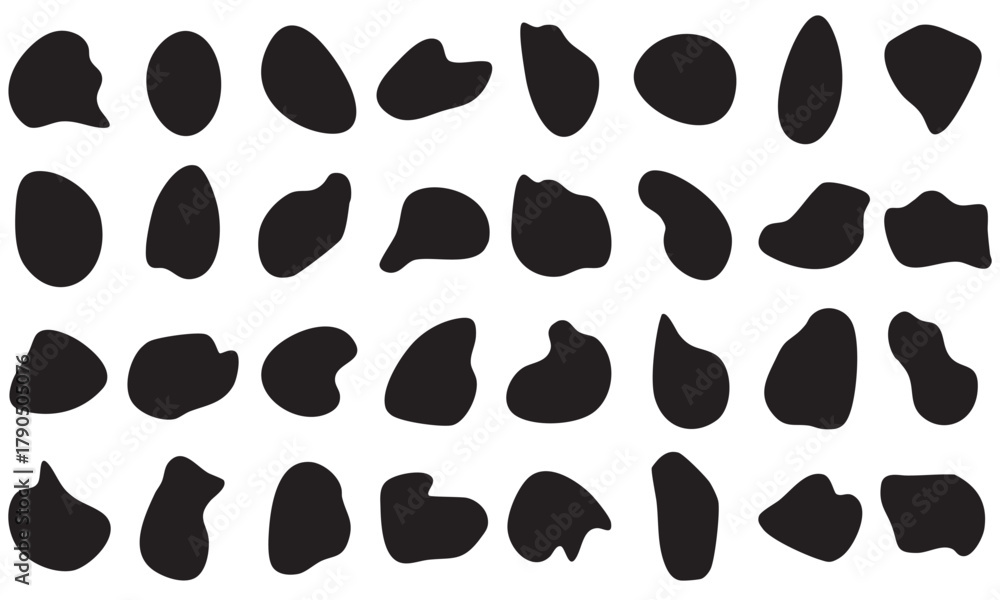 Fototapeta premium bloob shape organic, collection from abstract forms for design and paint, liquid silhouetee drop in modern style, Basic stains isolated elements on white background