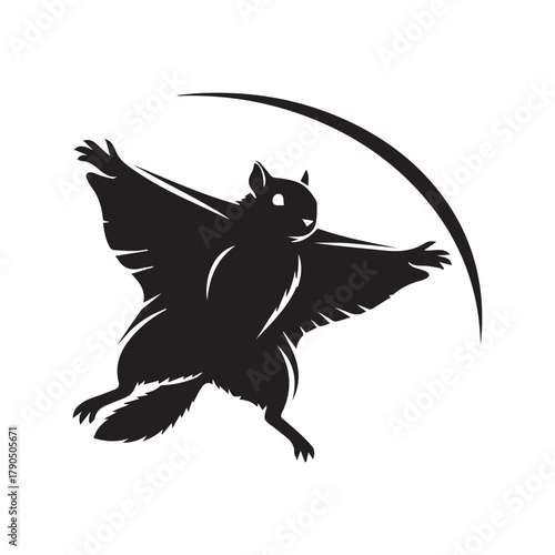 Surreal Flying Fox Bat with Wings Black White Vector