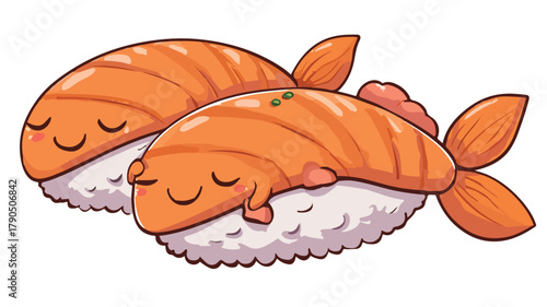 Cute Salmon Sushi Couple Hug Cartoon Vector Icon