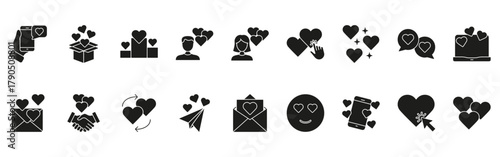 Heart And Communication Line And Solid Icon Set. Love, Connection, And Social Interaction Symbol Collection. Messaging, Sharing, And Engagement Elements. Isolated Vector Illustration