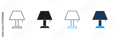 Table Lamp Line And Solid Icon Set. Home Lighting, Interior Design, And Illumination Symbol Collection. Decorative And Functional Lighting. Isolated Vector Illustration
