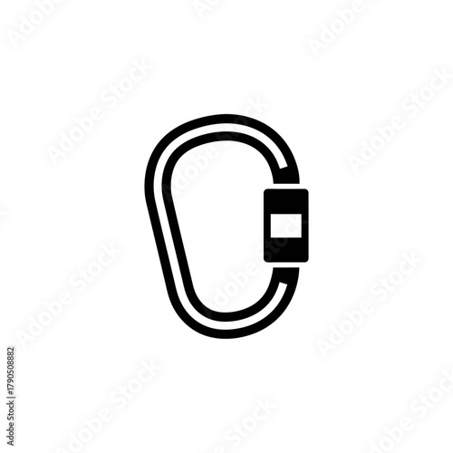 Black and White Carabiner Clip Icon for Climbing and Safety.