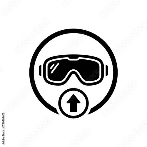 Goggles Icon with Upward Arrow in Circle.