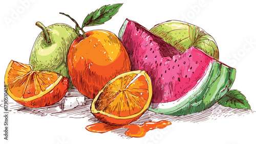 Vibrant Bitten Fruits and Vegetables Vector Illustration for Creative Projects