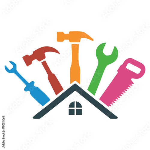 House repair tools and home icon