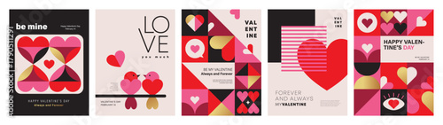 Set of Valentine's Day poster, greeting card, cover, label, sale promotion templates, pattern background in modern trendy geometric style.


