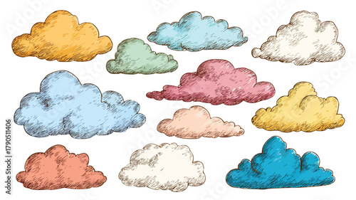 Professional Cartoon Style Cloud Icon Set Vector Illustration for Creative Designs