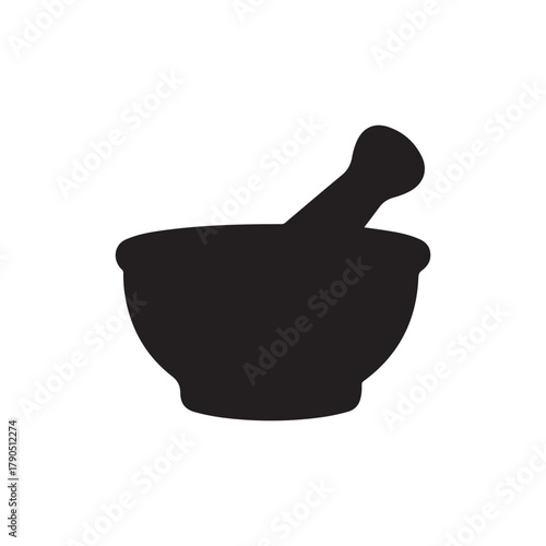 Black Mortar and pestle silhouette icon vector flat design