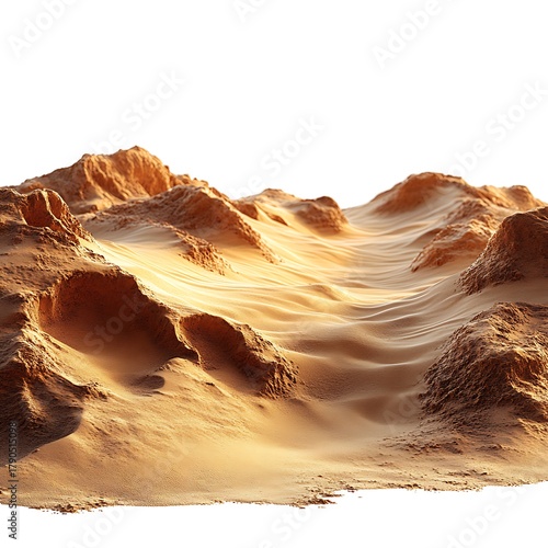 Fototapeta Naklejka Na Ścianę i Meble -  Desert landscape with sand dunes and rocky formations on white background Keywords: desert, photo