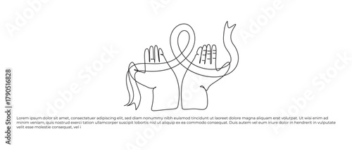 Continuous Line Art of Hands Holding an Awareness Ribbon,epilepsy day concept one line art drawing