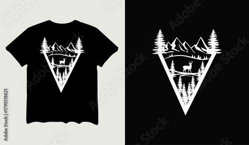 Mountain deer t-shirt design for t-shirt quotes or poster svg printable cut file