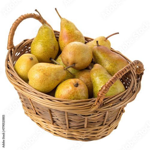 A whole basket of pears isolated on a transparent background
