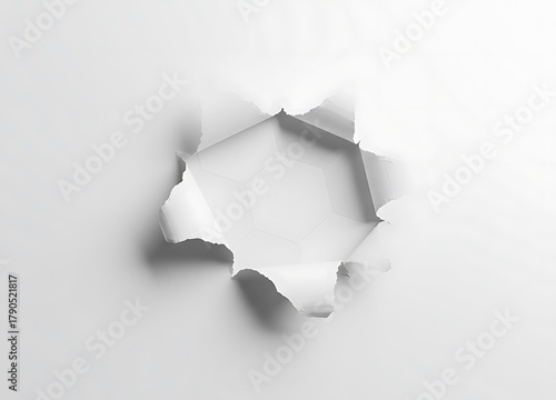 White torn paper edges revealing subtle soccer texture beneath, modern minimalist style, perfect for advertising or sports poster