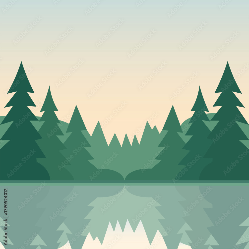 Fototapeta premium Minimal Forest Reflection Landscape Vector Illustration