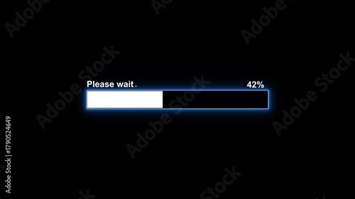 Abstract loading bar please wait icon animation background. processing from 0 to 100 transfer on with black background.