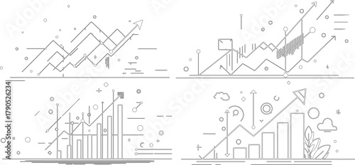Sketch art or silhouette vector illustration of a business graph set made by hand made various sketch lines.