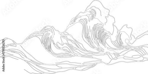 hand drawn vector illustration of a sketch art or line art or silhouette of a wave of a sea.