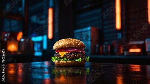 Glowing Burger Under Neon Light – Modern Food Photography 2025