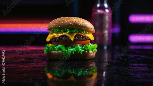 Glowing Burger Under Neon Light – Modern Food Photography 2025