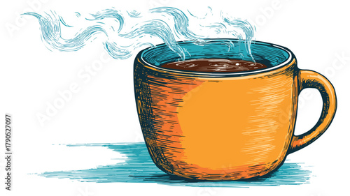 Steaming Brewed Tea or Coffee in Ceramic Mug Vector