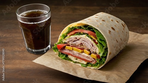 Fast Food Trend 2025 – Wrap and Cold Drink Top View