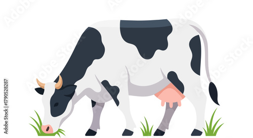 Dairy Cow Grazing on Green Grass Vector Illustration for Agriculture and Farm Concepts