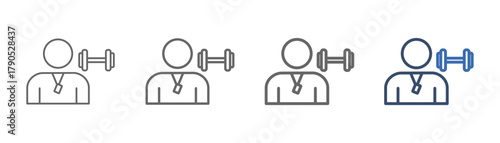 
outline icon sheet personal trainer with trainer and barbell design