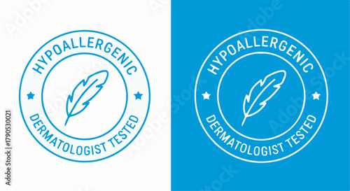 Hypoallergenic Dermatologist Tested vector stamp with feather icon for product packaging design
