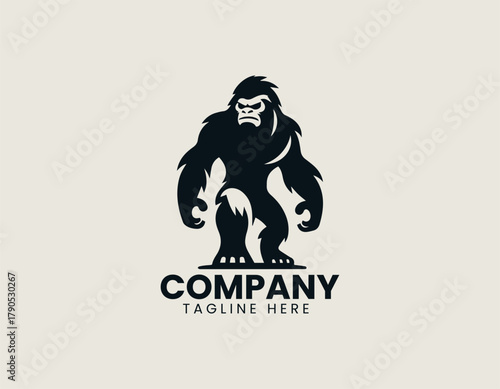 Simple daring angry yeti black vector logo illustration