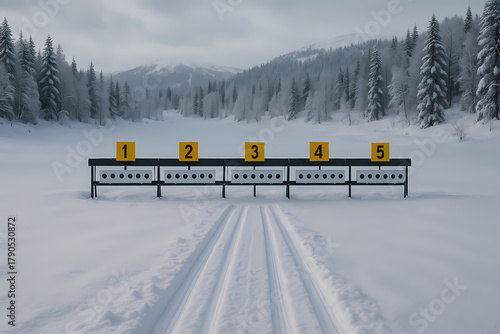 Biathlon Shooting Range in Snowy Winter Landscape