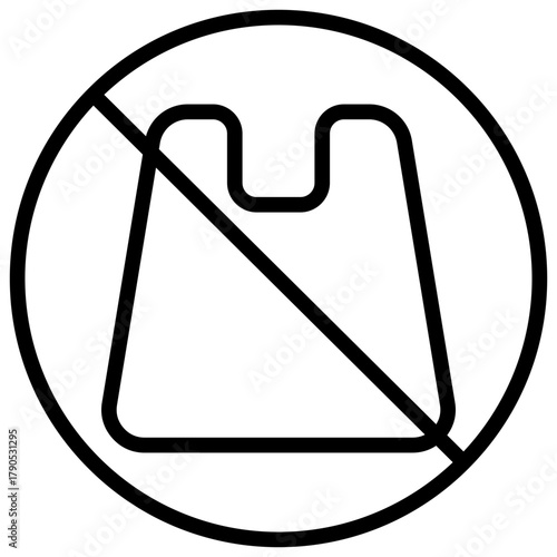 No Plastic Outline Icon Design Vector - Symbol of a crossed-out plastic bag, promoting eco-awareness, sustainability, and waste reduction