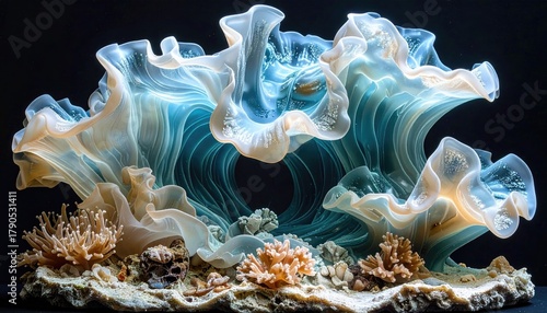 Ornamental light-blue glass coral reef