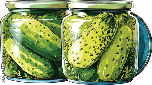 Whole Pickled Cucumber Gherkin in a Can Vector Illustration