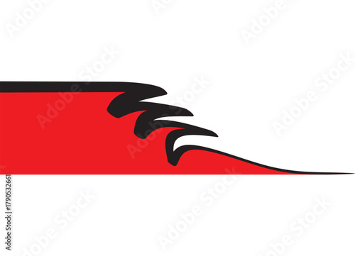 Red and black pattern on a white background. Design element for a car body, boat, advertising, printing. Zigzag. Vector background. Curved line. Sports stripe with space for text