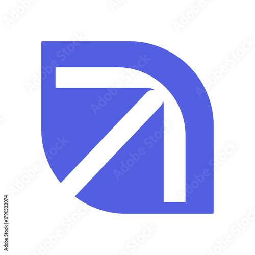 A minimalist geometric logo concept combining a leaf and an arrow, illustrating sustainable growth, business success, and a positive forward direction