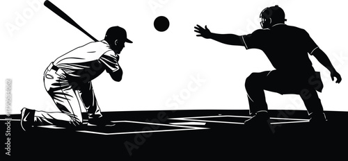 Dynamic Baseball Play Batter and Catcher Silhouette .