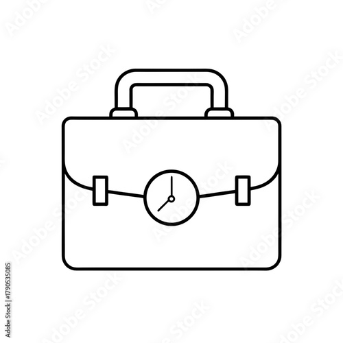 Outline of a briefcase with a clock on the front on transparent background silhouette