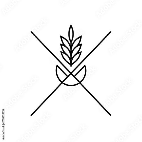 Gluten free symbol with crossed lines and wheat icon on transparent background silhouette