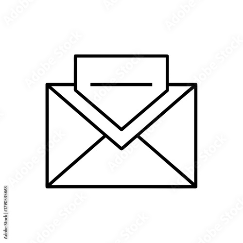Outline of an envelope with a paper sticking out on transparent background silhouette