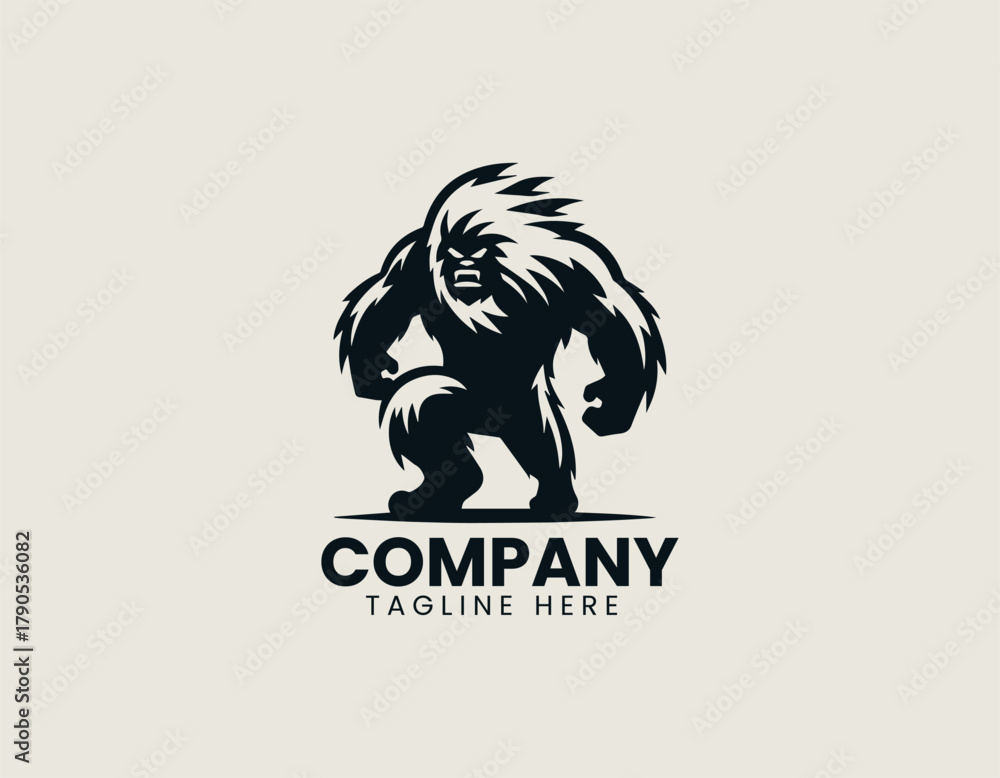 Fototapeta premium Simple daring angry yeti black vector logo illustration