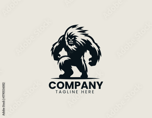 Simple daring angry yeti black vector logo illustration