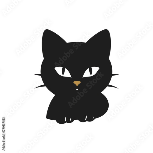 Black Cat Silhouette Sitting with Golden Eyes animal