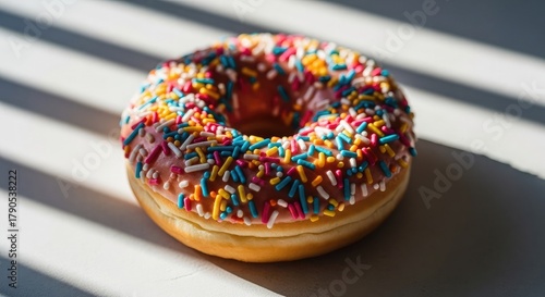 Colorful sweet chocolate donuts with sprinkles, 
