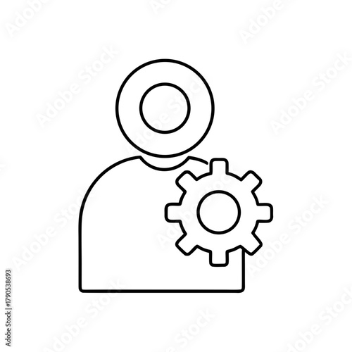 Person with gear icon outline on the right side view on transparent background silhouette