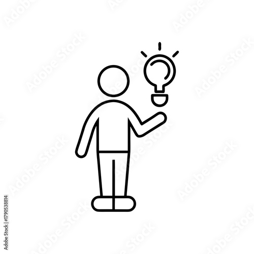 Stick figure holding a light bulb in his right hand on transparent background silhouette