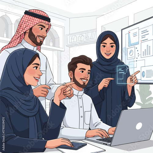 arab saudi arabian businessman talking with his team
